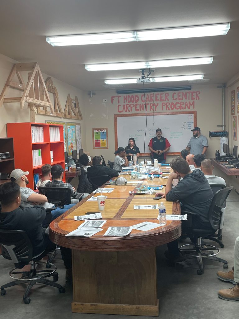 Celina C., Weifield Texas HR Generalist, Andre H., Weifield Texas Service Apprentice and Chris S., Weifield Texas Foreman had a great time on Friday April 12 speaking to the cohort at Home Builders Institute in Killeen, Texas!